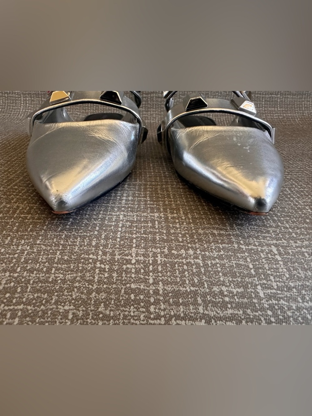 Marc Fisher Silver Studded Pointed Mary Jane Mules 7.5 - Picture 5 of 8